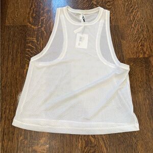 NWT Bandier All Access NYC White Mesh Muscle Tank Cappuccino Foam US S